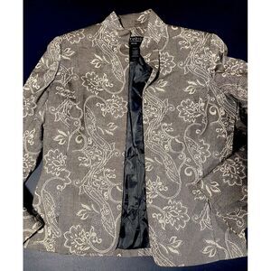 Liz Claiborne Blazer White/Grey Floral Print Spring Jacket Women's Size 4